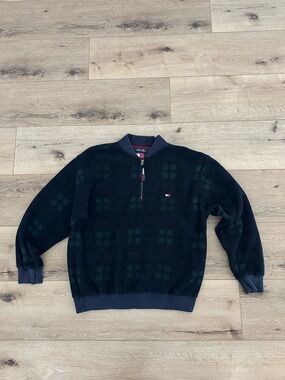 Vintage 90s Tommy Hilfiger 1/2 Zip Fleece Blackwatch Plaid Pullover Men’s L
